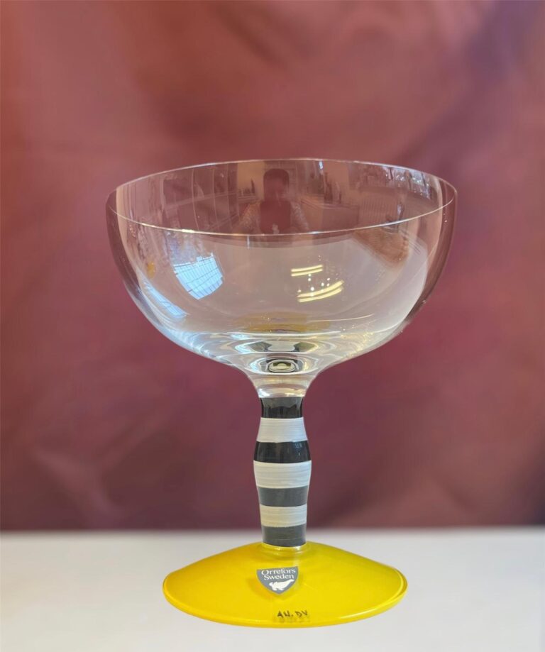 Orrefors - POLKA Clown - Coupe / Champagne glas svart/gul Design Anne Nilsson