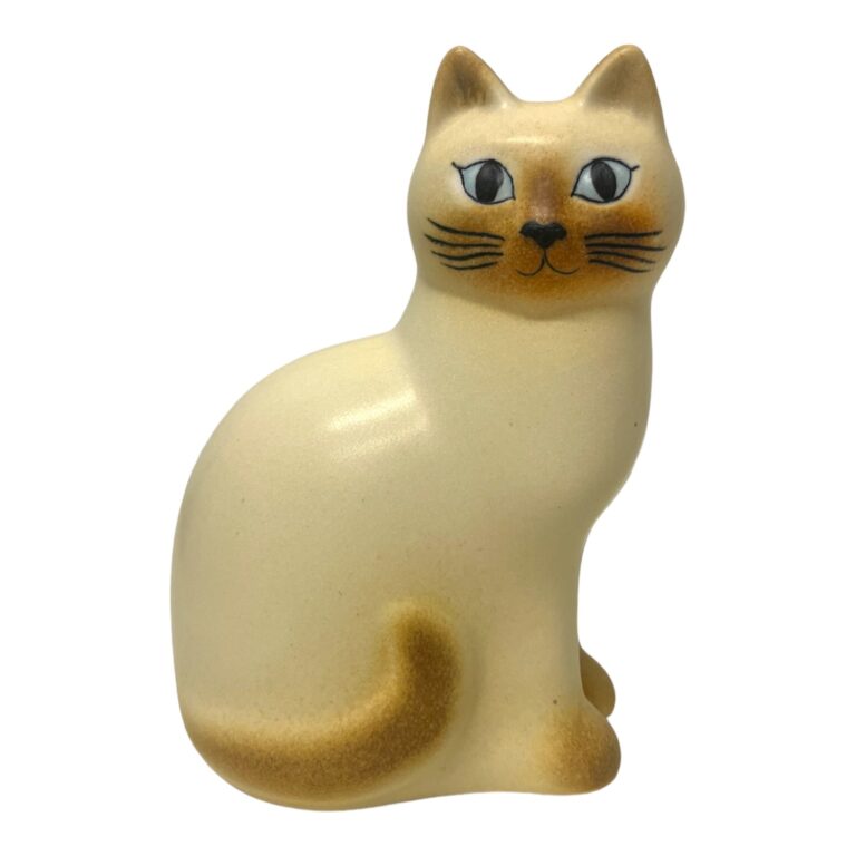 Gustavsberg - Katten Måns - Midi Hel Vit katt med brun svans design Lisa Larson