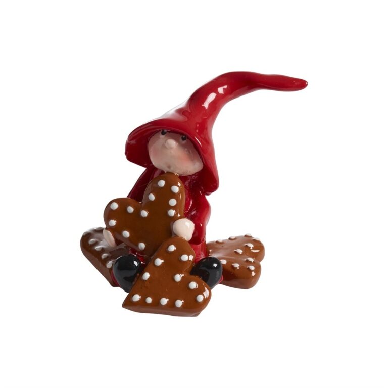 Lilla Tomte Nisse med pepparkaka hjärta H.6,5cm Design Camilla Ståhl